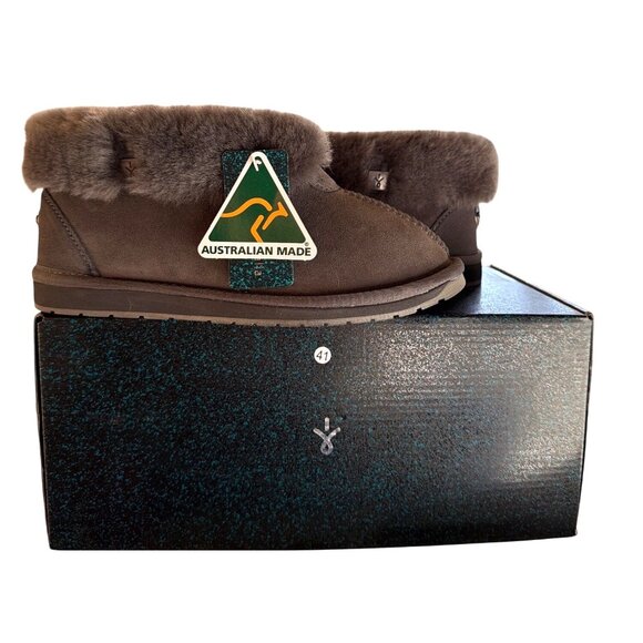 EMU Australia Sheepskin Fold-Cuff Ankle Boot Slippers Grey Suede Shearling 7 New - Picture 15 of 16
